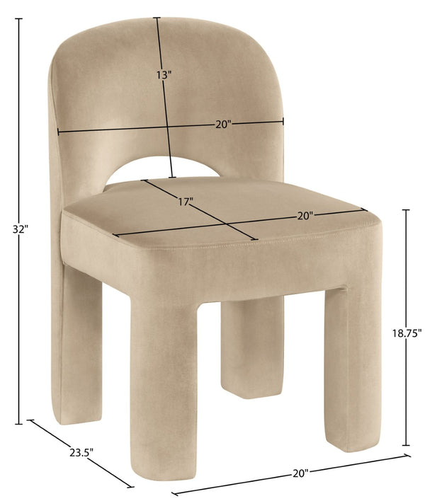 Meridian Furniture Celine Sculptural Velvet Dining Chair with Stain Resistant Upholstery for Modern Rooms Beige 88013Beige-C