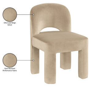 Meridian Furniture Celine Sculptural Velvet Dining Chair with Stain Resistant Upholstery for Modern Rooms Beige 88013Beige-C