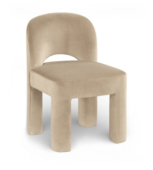 Meridian Furniture Celine Sculptural Velvet Dining Chair with Stain Resistant Upholstery for Modern Rooms Beige 88013Beige-C