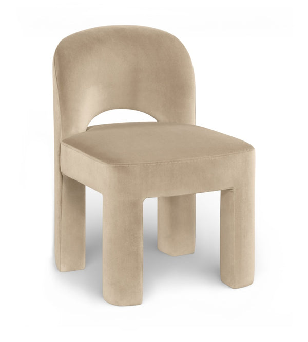 Meridian Furniture Celine Sculptural Velvet Dining Chair with Stain Resistant Upholstery for Modern Rooms Beige 88013Beige-C
