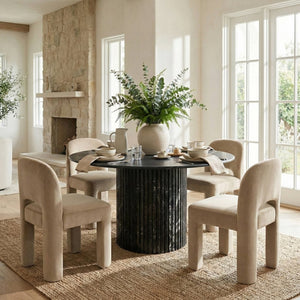 Meridian Furniture Celine Sculptural Velvet Dining Chair with Stain Resistant Upholstery for Modern Rooms Beige 88013Beige-C