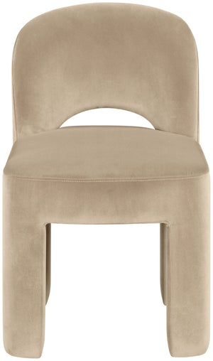 Meridian Furniture Celine Sculptural Velvet Dining Chair with Stain Resistant Upholstery for Modern Rooms Beige 88013Beige-C
