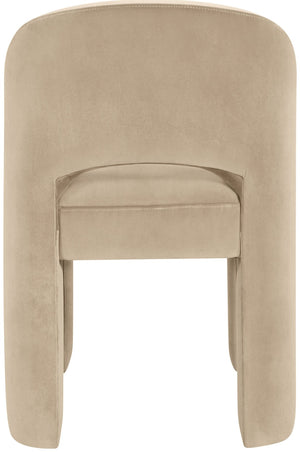 Meridian Furniture Celine Sculptural Velvet Dining Chair with Stain Resistant Upholstery for Modern Rooms Beige 88013Beige-C