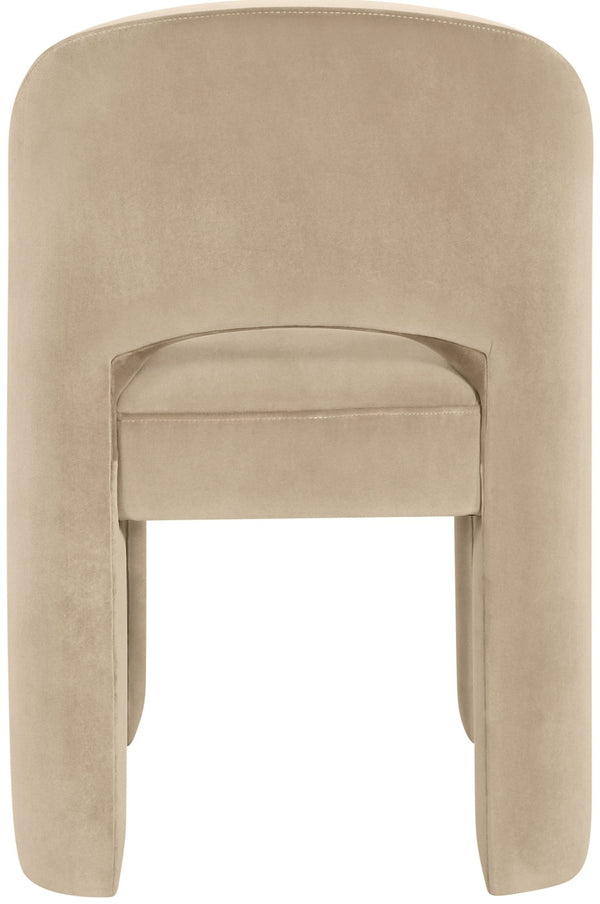 Meridian Furniture Celine Sculptural Velvet Dining Chair with Stain Resistant Upholstery for Modern Rooms Beige 88013Beige-C