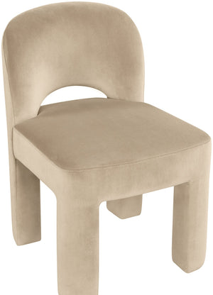 Meridian Furniture Celine Sculptural Velvet Dining Chair with Stain Resistant Upholstery for Modern Rooms Beige 88013Beige-C