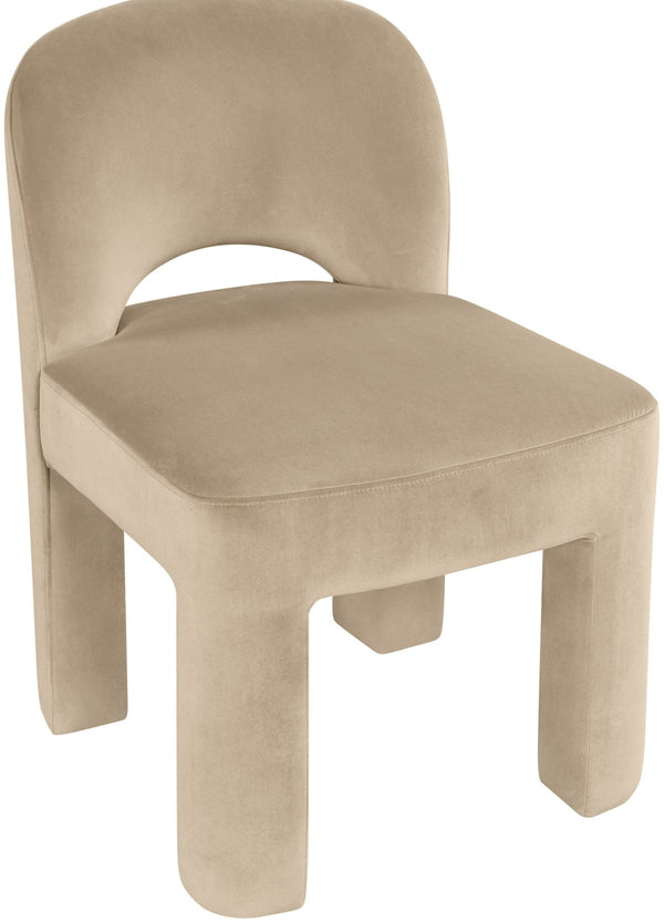 Meridian Furniture Celine Sculptural Velvet Dining Chair with Stain Resistant Upholstery for Modern Rooms Beige 88013Beige-C