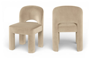 Meridian Furniture Celine Sculptural Velvet Dining Chair with Stain Resistant Upholstery for Modern Rooms Beige 88013Beige-C