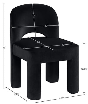 Meridian Furniture Celine Sculptural Velvet Dining Chair with Stain Resistant Upholstery for Modern Rooms Black 88013Black-C