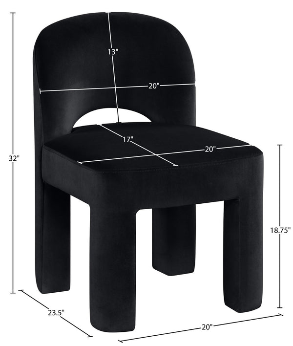 Meridian Furniture Celine Sculptural Velvet Dining Chair with Stain Resistant Upholstery for Modern Rooms Black 88013Black-C