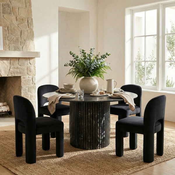 Meridian Furniture Celine Sculptural Velvet Dining Chair with Stain Resistant Upholstery for Modern Rooms Black 88013Black-C