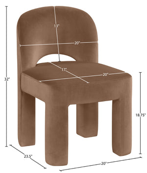 Meridian Furniture Celine Sculptural Velvet Dining Chair with Stain Resistant Upholstery for Modern Rooms Brown 88013Brown-C