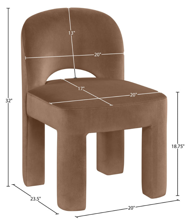 Meridian Furniture Celine Sculptural Velvet Dining Chair with Stain Resistant Upholstery for Modern Rooms Brown 88013Brown-C
