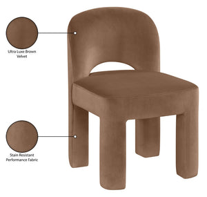 Meridian Furniture Celine Sculptural Velvet Dining Chair with Stain Resistant Upholstery for Modern Rooms Brown 88013Brown-C