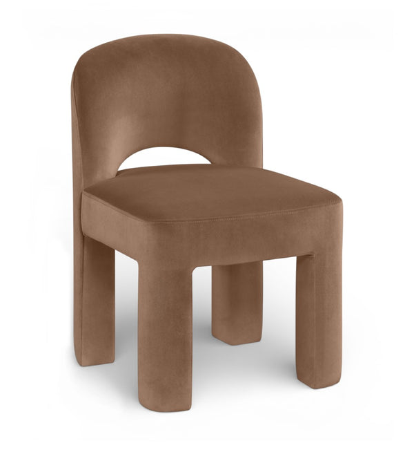 Meridian Furniture Celine Sculptural Velvet Dining Chair with Stain Resistant Upholstery for Modern Rooms Brown 88013Brown-C