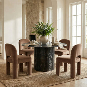 Meridian Furniture Celine Sculptural Velvet Dining Chair with Stain Resistant Upholstery for Modern Rooms Brown 88013Brown-C