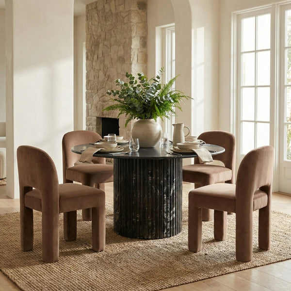 Meridian Furniture Celine Sculptural Velvet Dining Chair with Stain Resistant Upholstery for Modern Rooms Brown 88013Brown-C