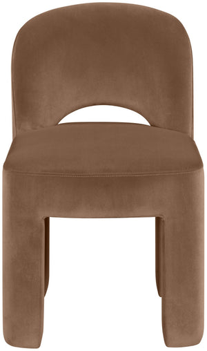 Meridian Furniture Celine Sculptural Velvet Dining Chair with Stain Resistant Upholstery for Modern Rooms Brown 88013Brown-C