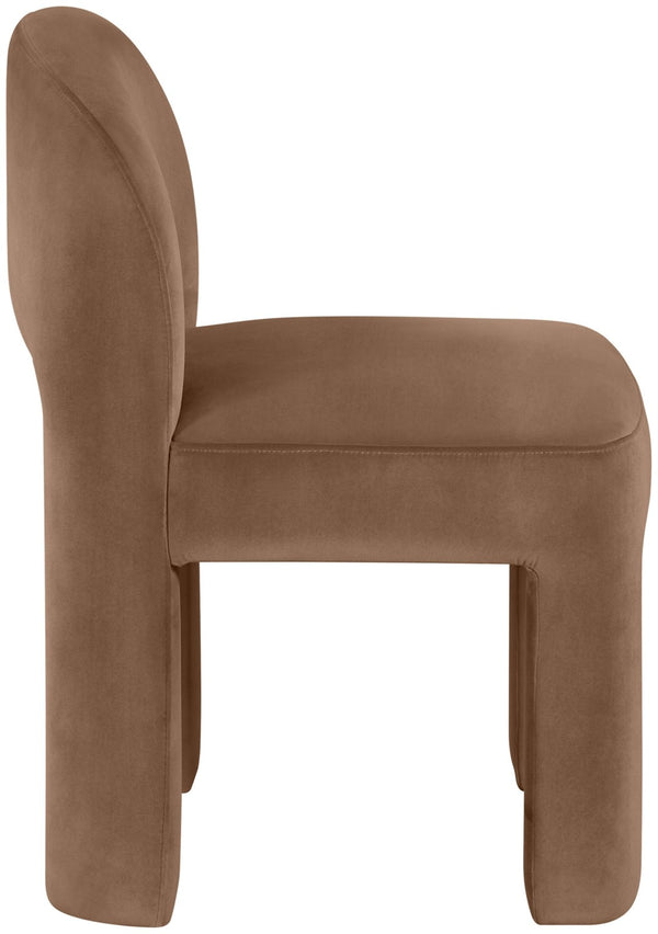 Meridian Furniture Celine Sculptural Velvet Dining Chair with Stain Resistant Upholstery for Modern Rooms Brown 88013Brown-C