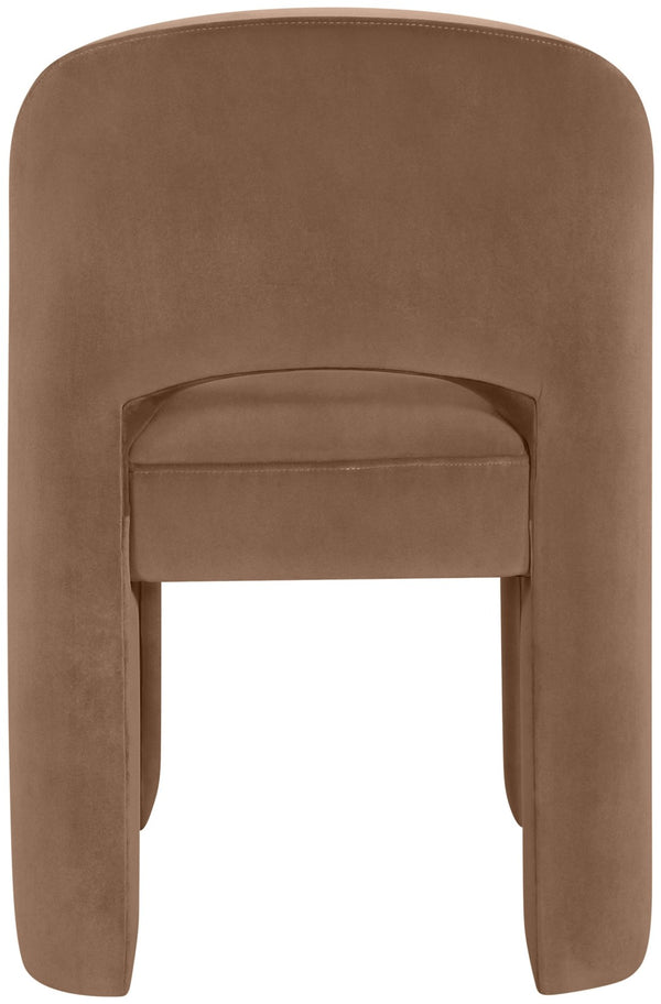Meridian Furniture Celine Sculptural Velvet Dining Chair with Stain Resistant Upholstery for Modern Rooms Brown 88013Brown-C