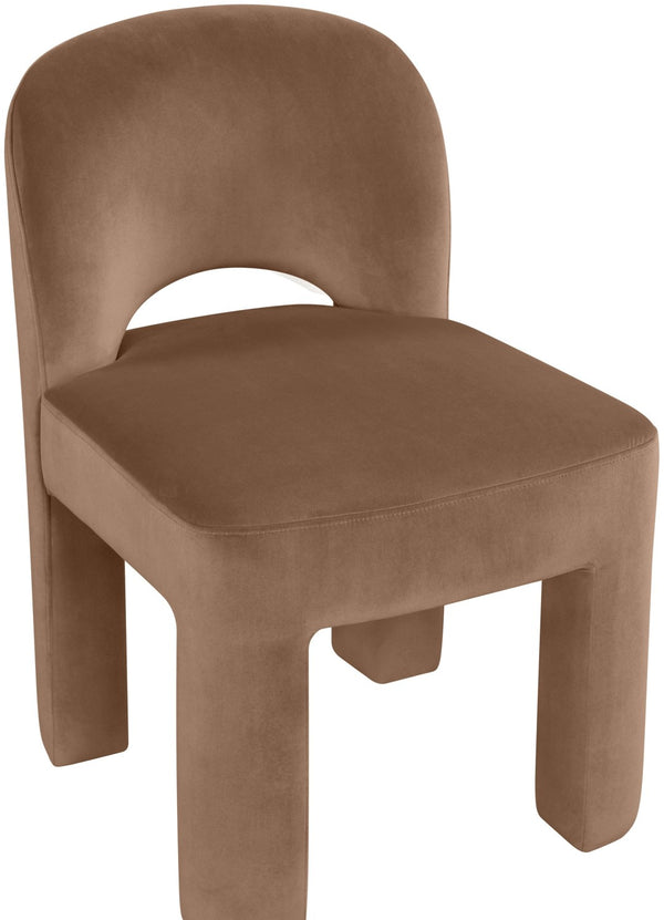 Meridian Furniture Celine Sculptural Velvet Dining Chair with Stain Resistant Upholstery for Modern Rooms Brown 88013Brown-C