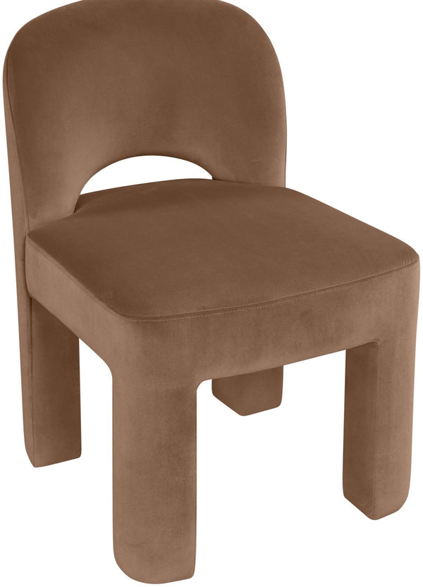 Meridian Furniture Celine Sculptural Velvet Dining Chair with Stain Resistant Upholstery for Modern Rooms Brown 88013Brown-C