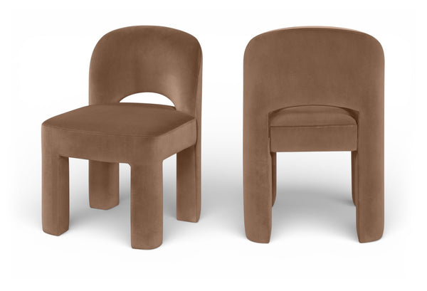 Meridian Furniture Celine Sculptural Velvet Dining Chair with Stain Resistant Upholstery for Modern Rooms Brown 88013Brown-C
