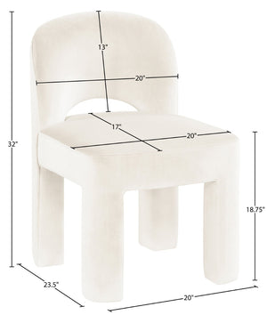 Meridian Furniture Celine Sculptural Velvet Dining Chair with Stain Resistant Upholstery for Modern Rooms Cream 88013Cream-C