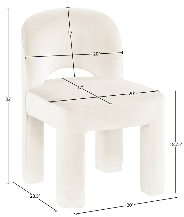 Meridian Furniture Celine Sculptural Velvet Dining Chair with Stain Resistant Upholstery for Modern Rooms Cream 88013Cream-C