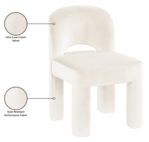 Meridian Furniture Celine Sculptural Velvet Dining Chair with Stain Resistant Upholstery for Modern Rooms Cream 88013Cream-C