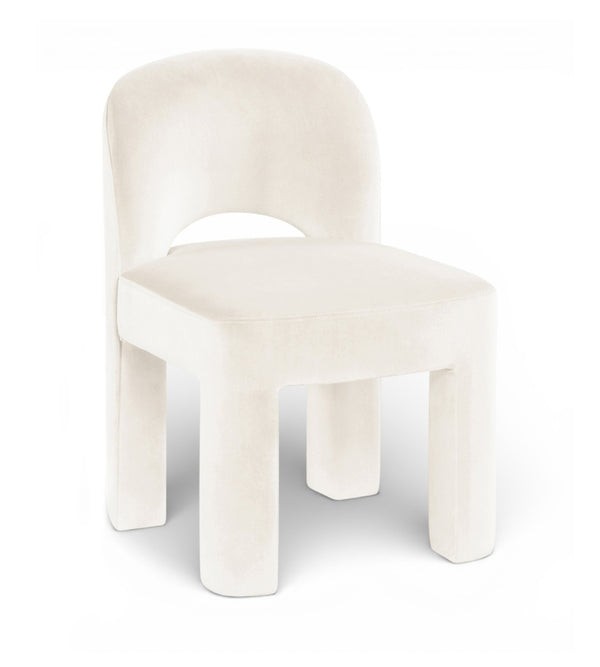 Meridian Furniture Celine Sculptural Velvet Dining Chair with Stain Resistant Upholstery for Modern Rooms Cream 88013Cream-C