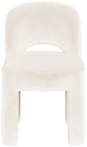 Meridian Furniture Celine Sculptural Velvet Dining Chair with Stain Resistant Upholstery for Modern Rooms Cream 88013Cream-C