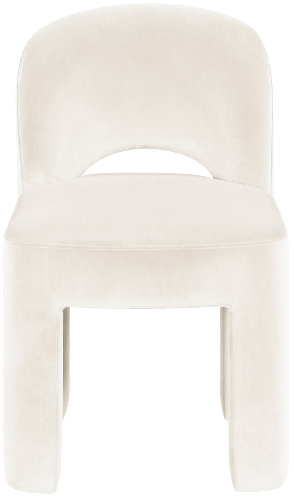 Meridian Furniture Celine Sculptural Velvet Dining Chair with Stain Resistant Upholstery for Modern Rooms Cream 88013Cream-C