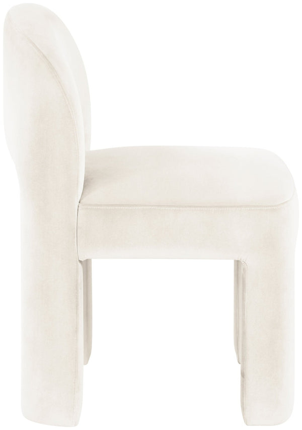 Meridian Furniture Celine Sculptural Velvet Dining Chair with Stain Resistant Upholstery for Modern Rooms Cream 88013Cream-C
