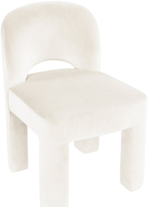 Meridian Furniture Celine Sculptural Velvet Dining Chair with Stain Resistant Upholstery for Modern Rooms Cream 88013Cream-C