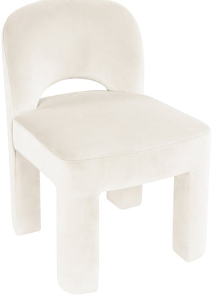 Meridian Furniture Celine Sculptural Velvet Dining Chair with Stain Resistant Upholstery for Modern Rooms Cream 88013Cream-C