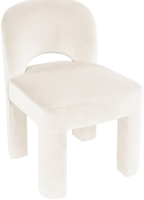 Meridian Furniture Celine Sculptural Velvet Dining Chair with Stain Resistant Upholstery for Modern Rooms Cream 88013Cream-C