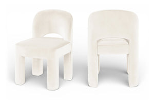 Meridian Furniture Celine Sculptural Velvet Dining Chair with Stain Resistant Upholstery for Modern Rooms Cream 88013Cream-C