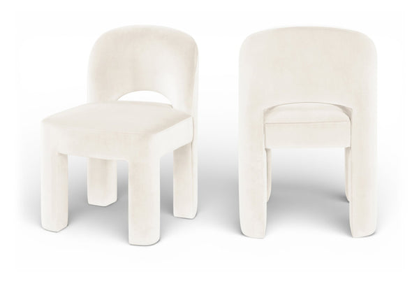 Meridian Furniture Celine Sculptural Velvet Dining Chair with Stain Resistant Upholstery for Modern Rooms Cream 88013Cream-C