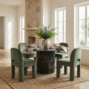 Meridian Furniture Celine Sculptural Velvet Dining Chair with Stain Resistant Upholstery for Modern Rooms Green 88013Green-C