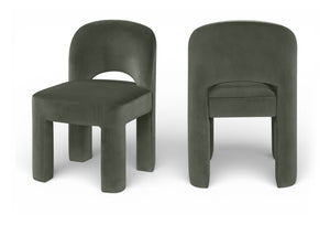 Meridian Furniture Celine Sculptural Velvet Dining Chair with Stain Resistant Upholstery for Modern Rooms Green 88013Green-C