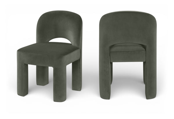 Meridian Furniture Celine Sculptural Velvet Dining Chair with Stain Resistant Upholstery for Modern Rooms Green 88013Green-C
