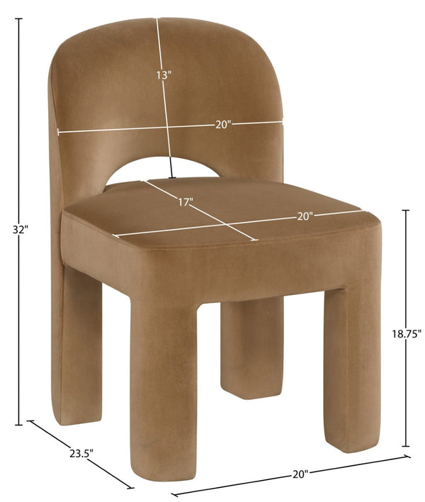 Meridian Furniture Celine Sculptural Velvet Dining Chair with Stain Resistant Upholstery for Modern Rooms Saddle 88013Saddle-C