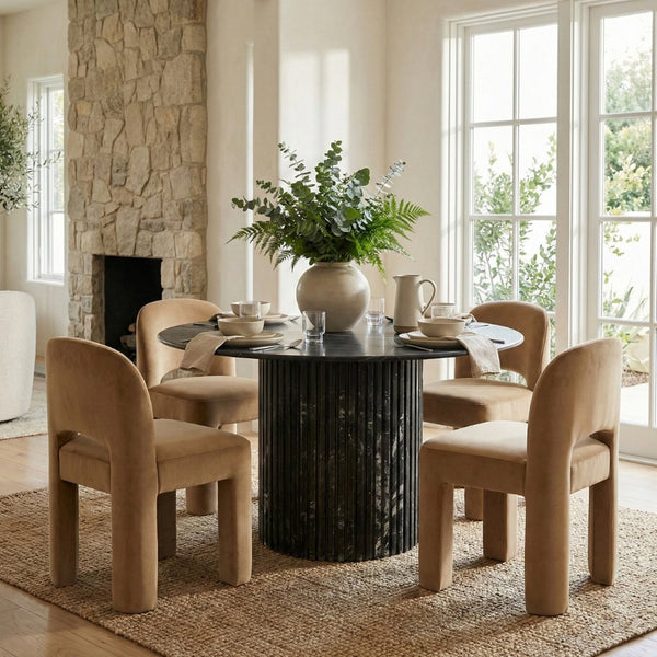 Meridian Furniture Celine Sculptural Velvet Dining Chair with Stain Resistant Upholstery for Modern Rooms Saddle 88013Saddle-C