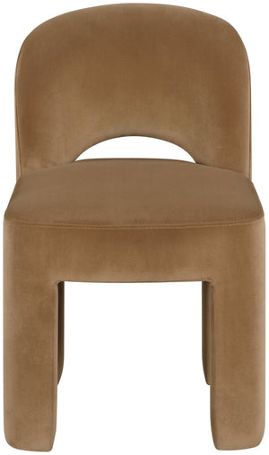 Meridian Furniture Celine Sculptural Velvet Dining Chair with Stain Resistant Upholstery for Modern Rooms Saddle 88013Saddle-C
