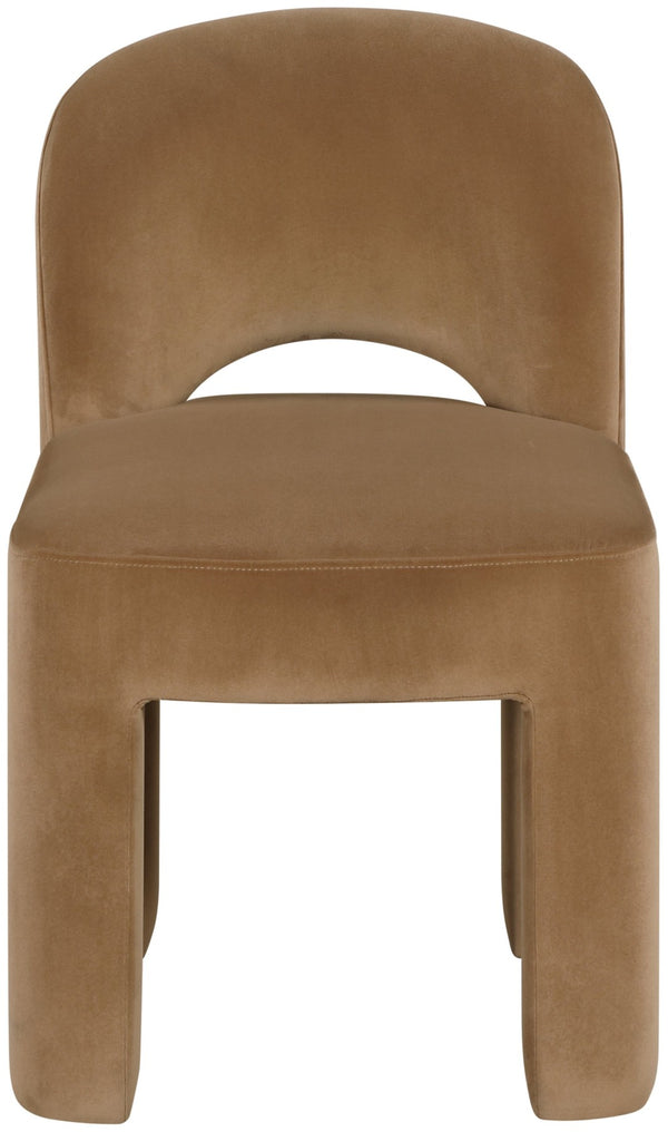 Meridian Furniture Celine Sculptural Velvet Dining Chair with Stain Resistant Upholstery for Modern Rooms Saddle 88013Saddle-C