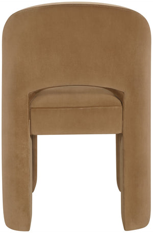 Meridian Furniture Celine Sculptural Velvet Dining Chair with Stain Resistant Upholstery for Modern Rooms Saddle 88013Saddle-C