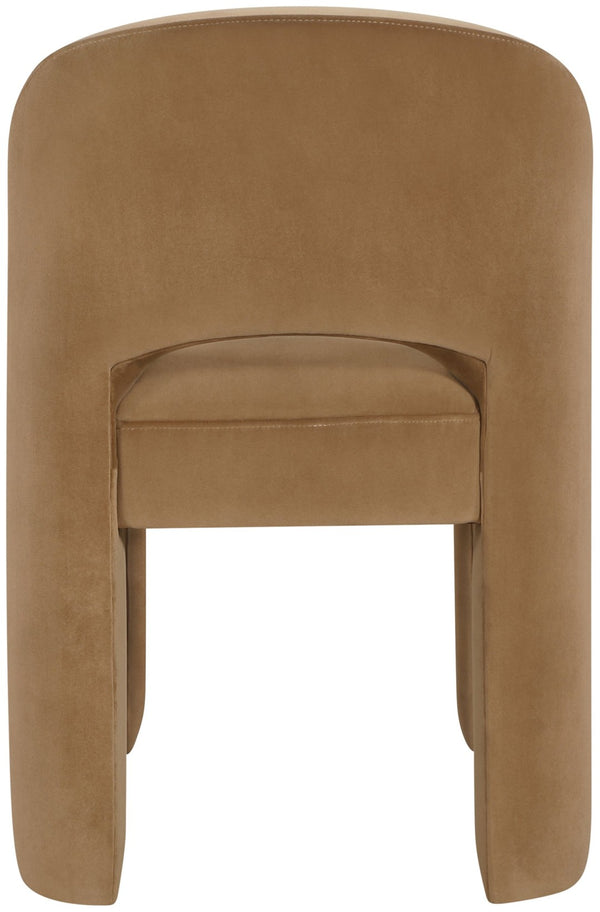 Meridian Furniture Celine Sculptural Velvet Dining Chair with Stain Resistant Upholstery for Modern Rooms Saddle 88013Saddle-C