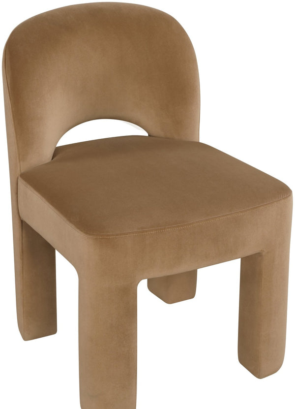Meridian Furniture Celine Sculptural Velvet Dining Chair with Stain Resistant Upholstery for Modern Rooms Saddle 88013Saddle-C