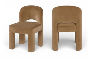 Meridian Furniture Celine Sculptural Velvet Dining Chair with Stain Resistant Upholstery for Modern Rooms Saddle 88013Saddle-C
