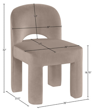 Meridian Furniture Celine Sculptural Velvet Dining Chair with Stain Resistant Upholstery for Modern Rooms Taupe 88013Taupe-C